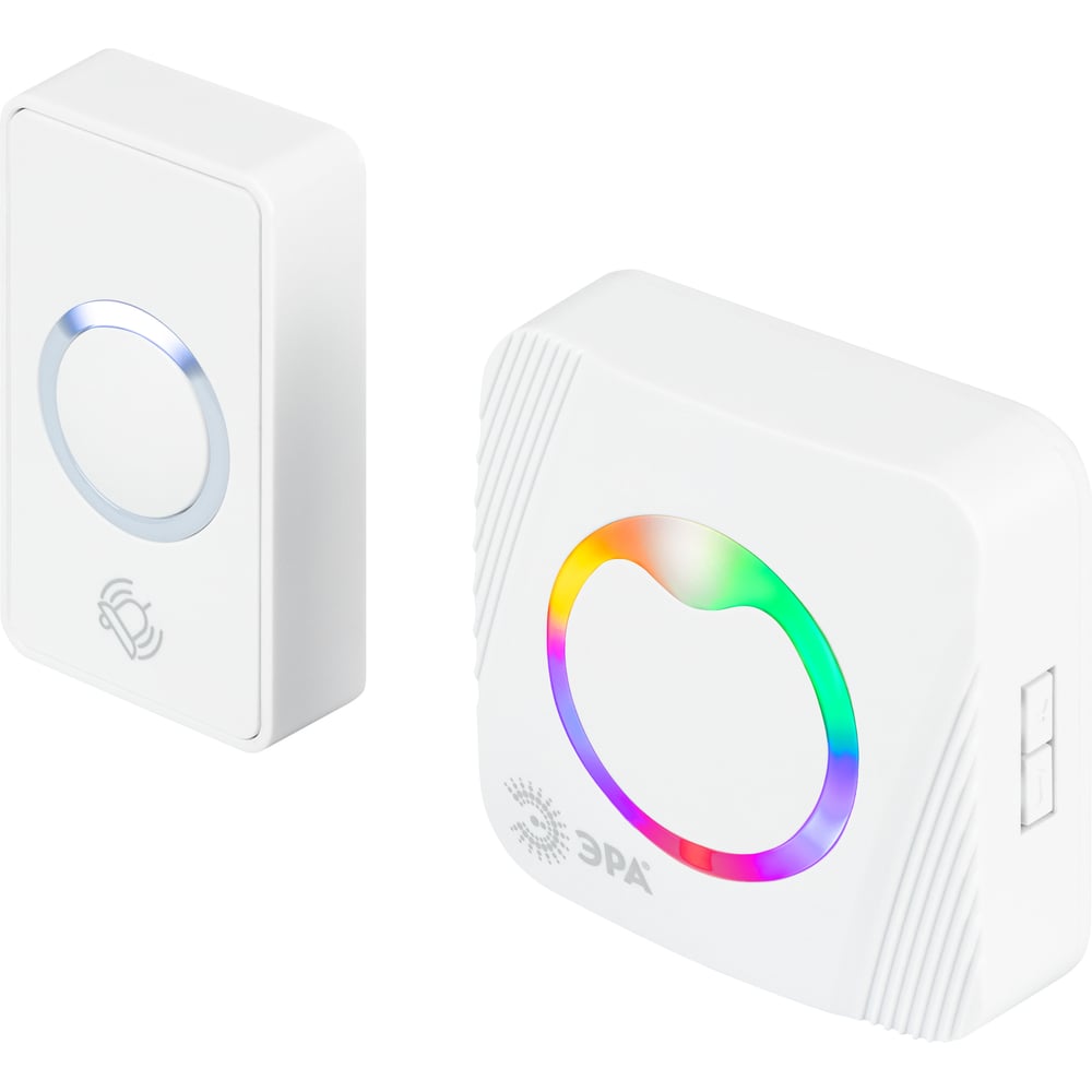 Изображение товара Звонок дверной ЭРА POLYCOLOR C100 беспроводной RGB подсветка белый 36 мелодий Б0069995