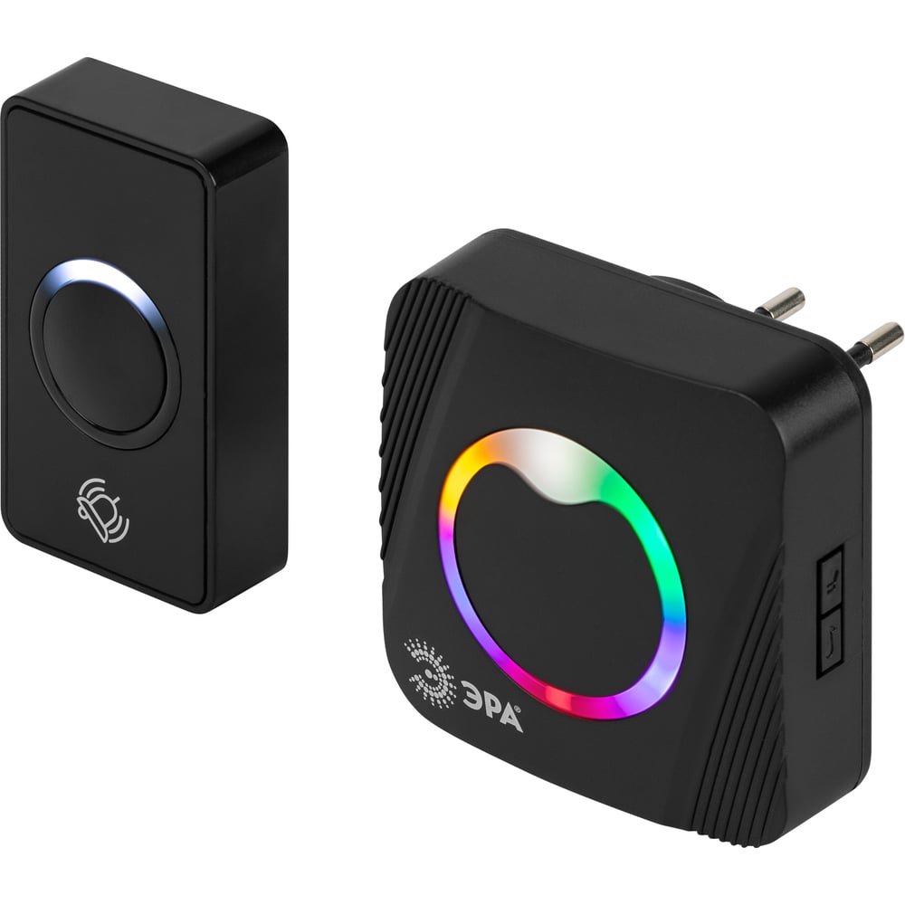 Изображение товара Звонок дверной ЭРА POLYCOLOR C101 беспроводной RGB подсветка от сети чёрный 36 мелодий Б0069998
