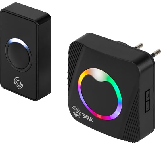 Изображение товара Звонок дверной ЭРА POLYCOLOR C101 беспроводной RGB подсветка от сети чёрный 36 мелодий Б0069998