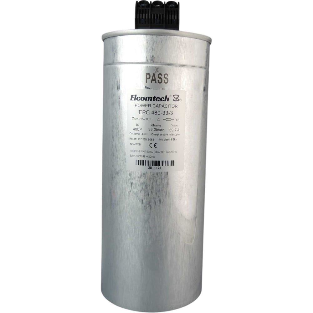 Изображение товара Конденсатор косинусный ELCOMTECH EPC480-33-3 480V 33kVAr 3ph D116x240 УТ-00040621