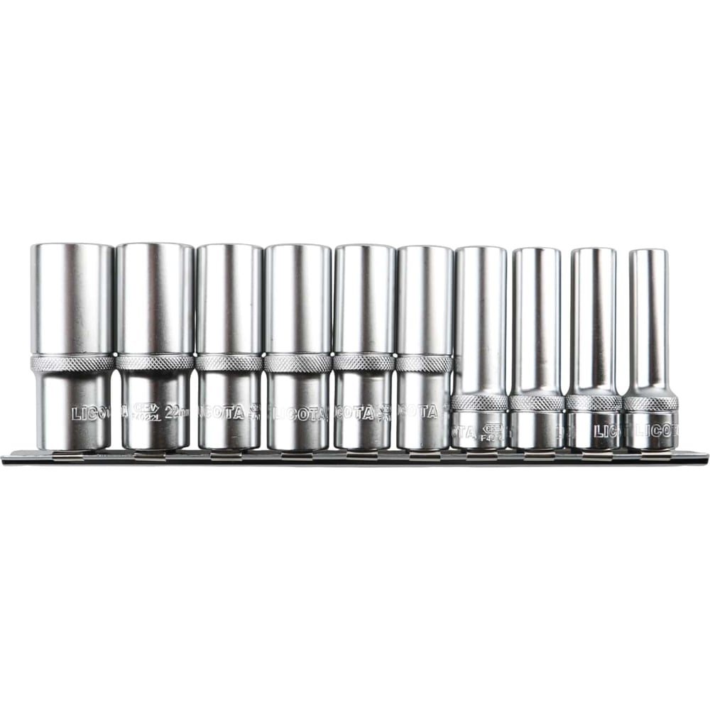 Изображение товара Набор глубоких торцевых головок Licota 1/2 12-гранных 10 шт. от 10 до 24 мм