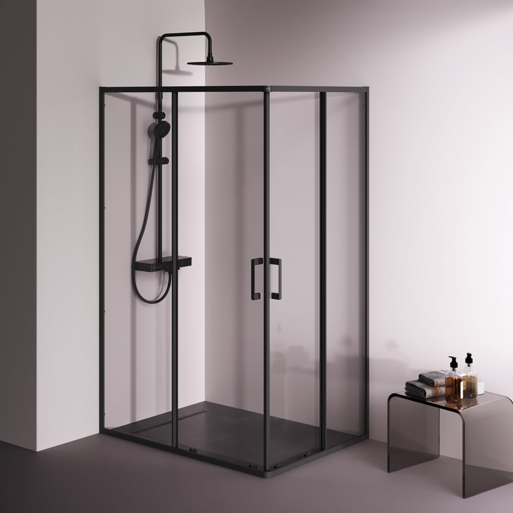 Изображение товара Душевое ограждение AM.PM Above 120x90 прямоугольн, раздвижн двери, проф черный мат, стекло прозр W9XG-403-12090-BT