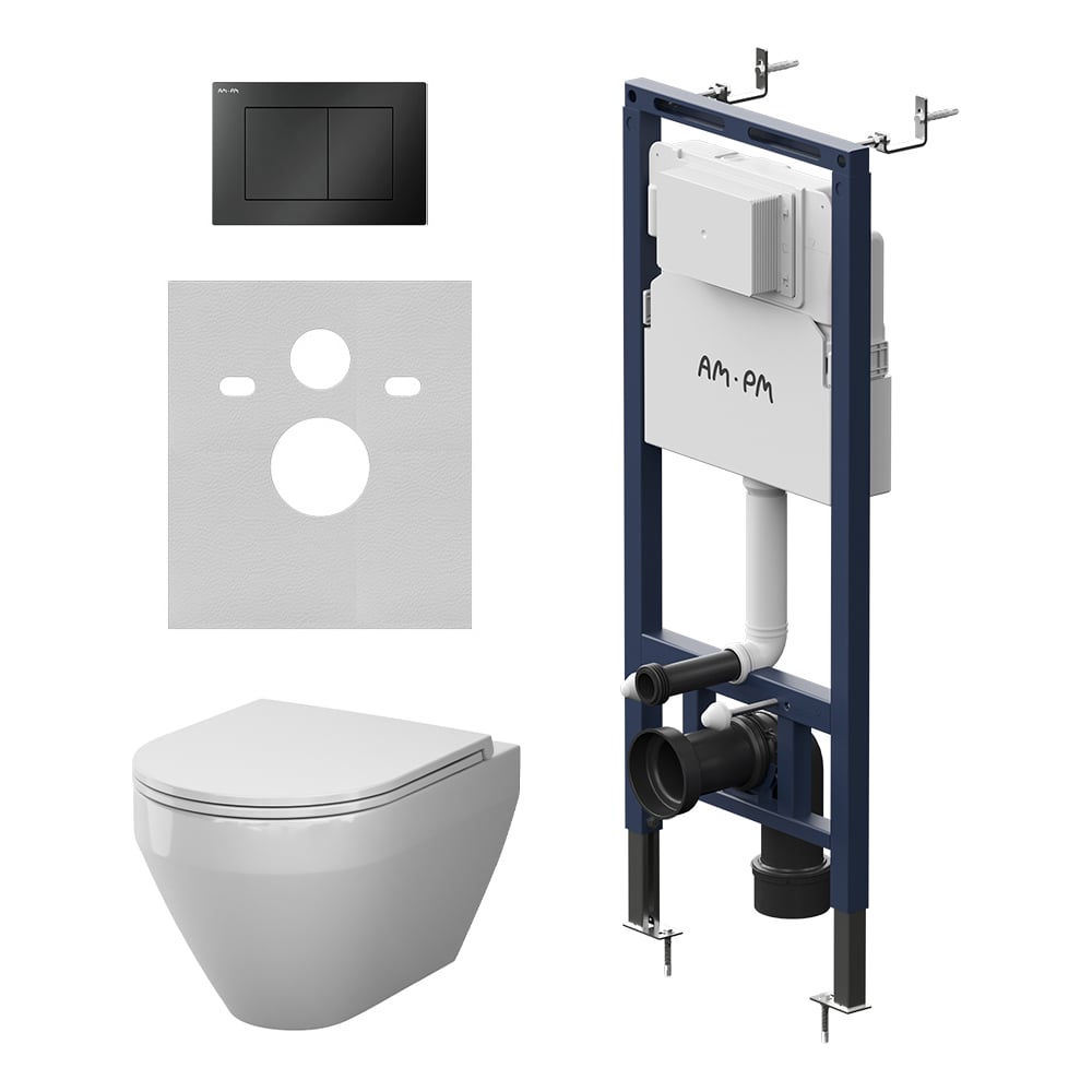 Изображение товара Инсталляция AM.PM MasterFit с клав S черный матовый с подвесным унитазом Spirit V2.0 Aquaspin IS130238.701900