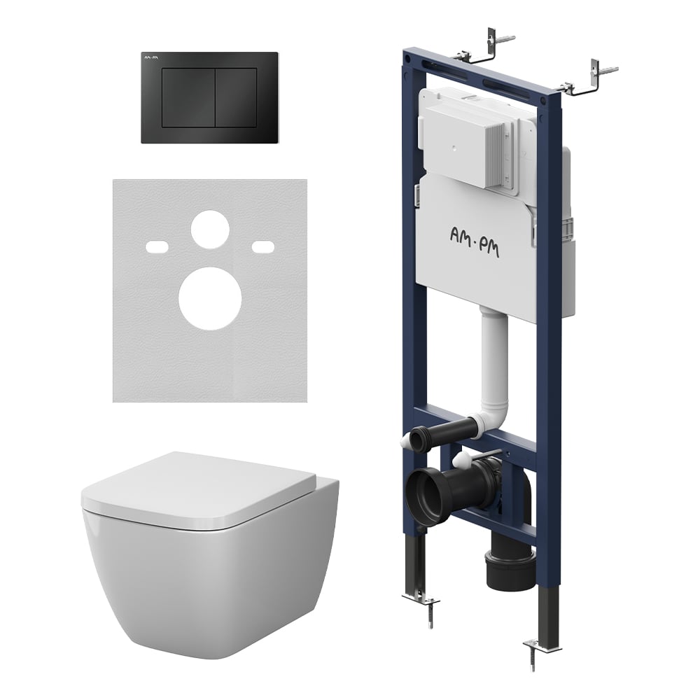 Изображение товара Инсталляция AM.PM MasterFit с клав S черный матовый с подвесным унитазом Gem Aquaspin IS130238.901901