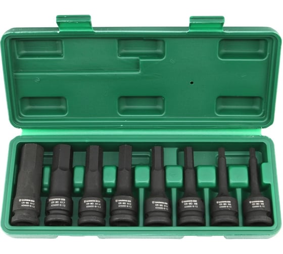 Изображение товара Набор ударных шестигранников GARWIN 1/2" HEX 8 пр. 5-19 мм, 78 мм 626600-8-12