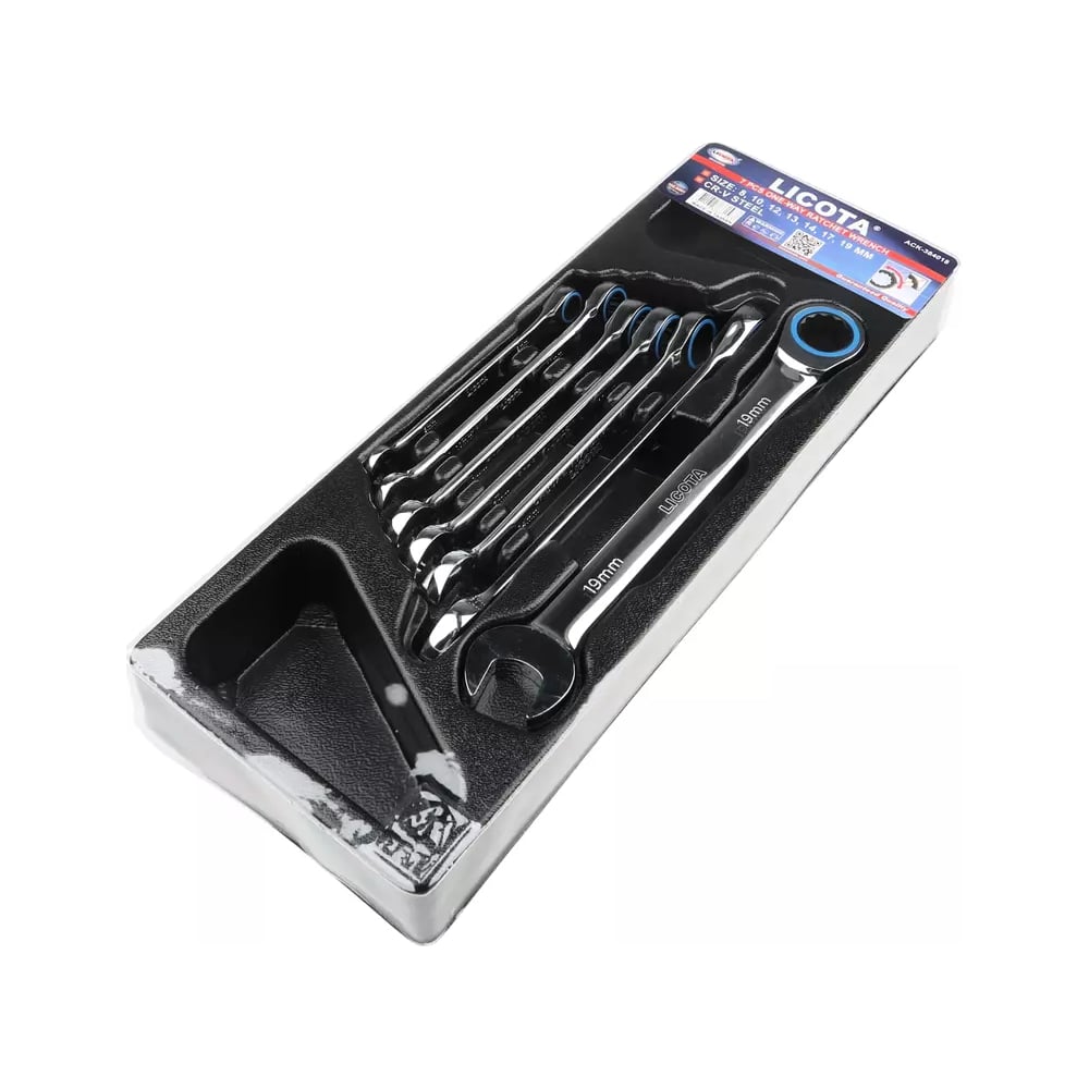 Изображение товара Набор ключей комбинированных трещоточных Licota 7 предметов, 8 - 19 мм, в ложементе ACK-384018
