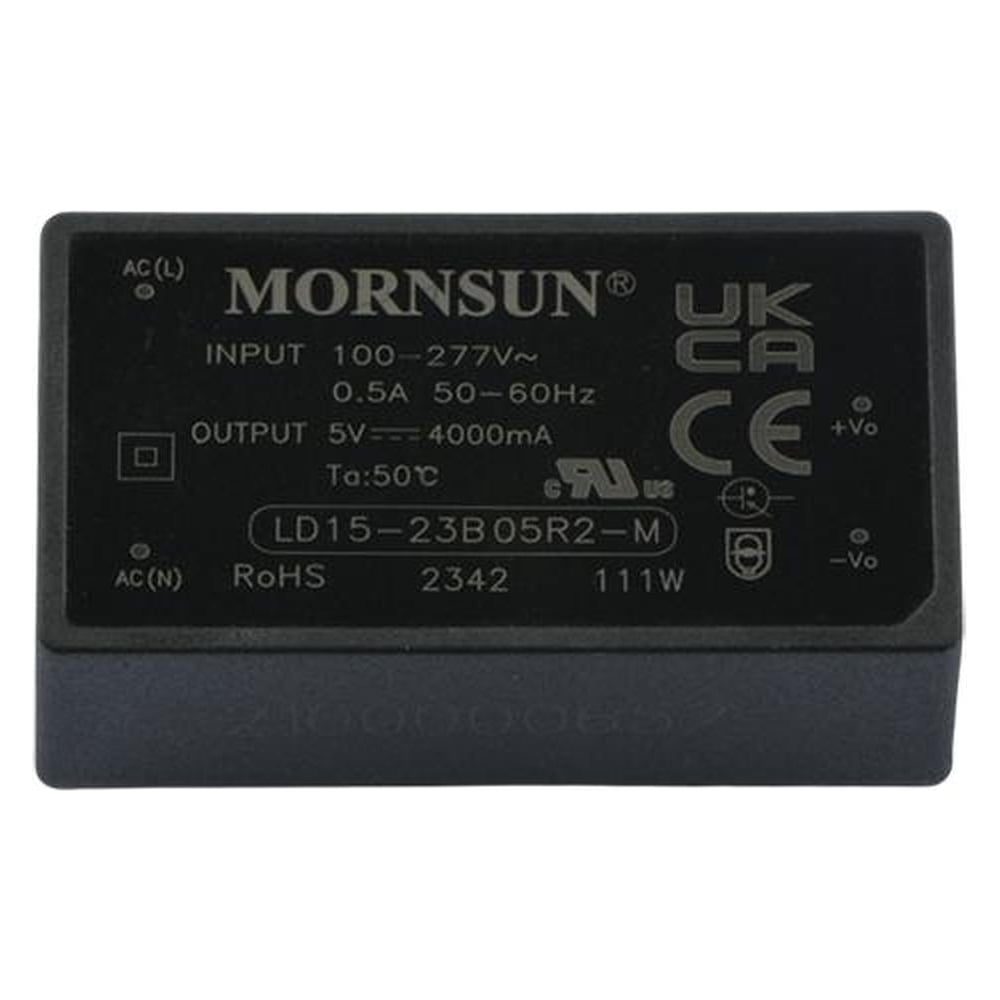 Изображение товара Блок питания на печатную плату MORNSUN LD15-23B05R2-M, в кожухе, AC/DC 15 Вт 5 В, изолированный, залитый компаундом, низкий уровень шумов и пульсаций 3682027