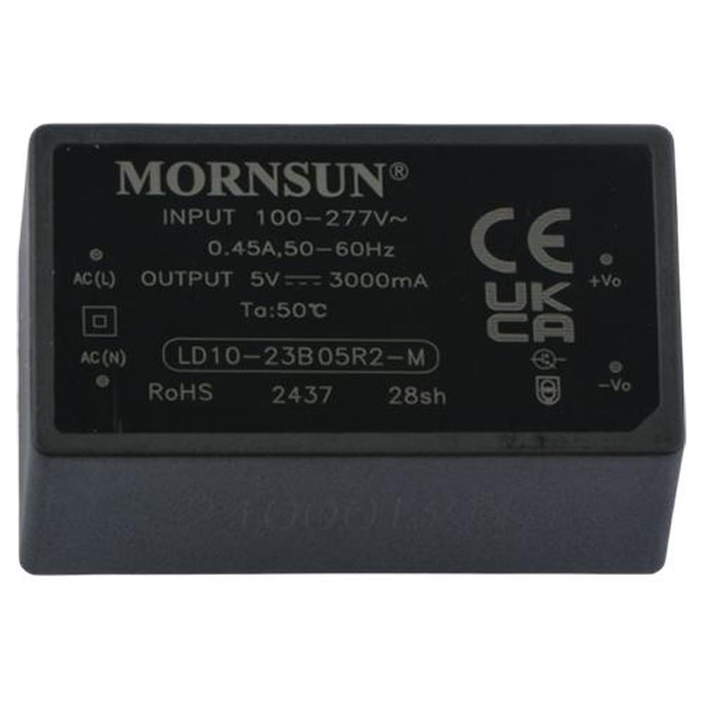 Изображение товара Блок питания на печатную плату MORNSUN LD10-23B05R2-M, в кожухе, AC/DC 10 Вт 5 В, изолированный, залитый компаундом, низкий уровень шумов и пульсаций 3682021