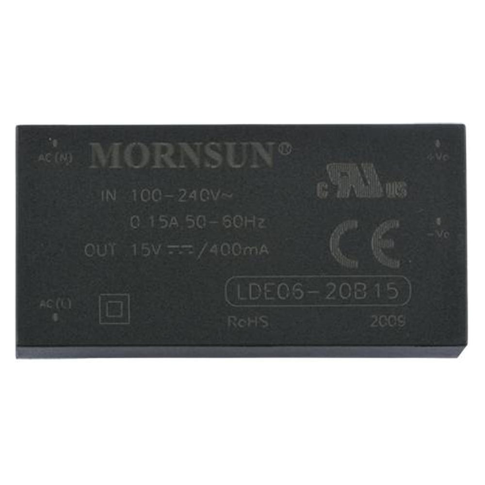 Изображение товара Блок питания на печатную плату MORNSUN LDE06-20B15, в кожухе, AC/DC 6 Вт 15 В, изолированный, залитый компаундом, универсальный вход 3152129