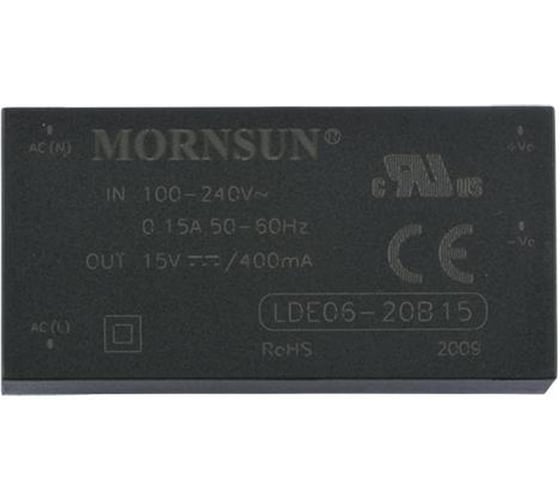 Изображение товара Блок питания на печатную плату MORNSUN LDE06-20B15, в кожухе, AC/DC 6 Вт 15 В, изолированный, залитый компаундом, универсальный вход 3152129