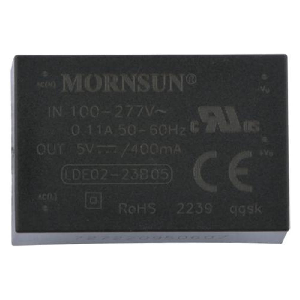 Изображение товара Блок питания на печатную плату MORNSUN LDE02-23B05, в кожухе, AC/DC 2 Вт 5 В, изолированный, залитый компаундом, низкий уровень шумов и пульсаций 3153482
