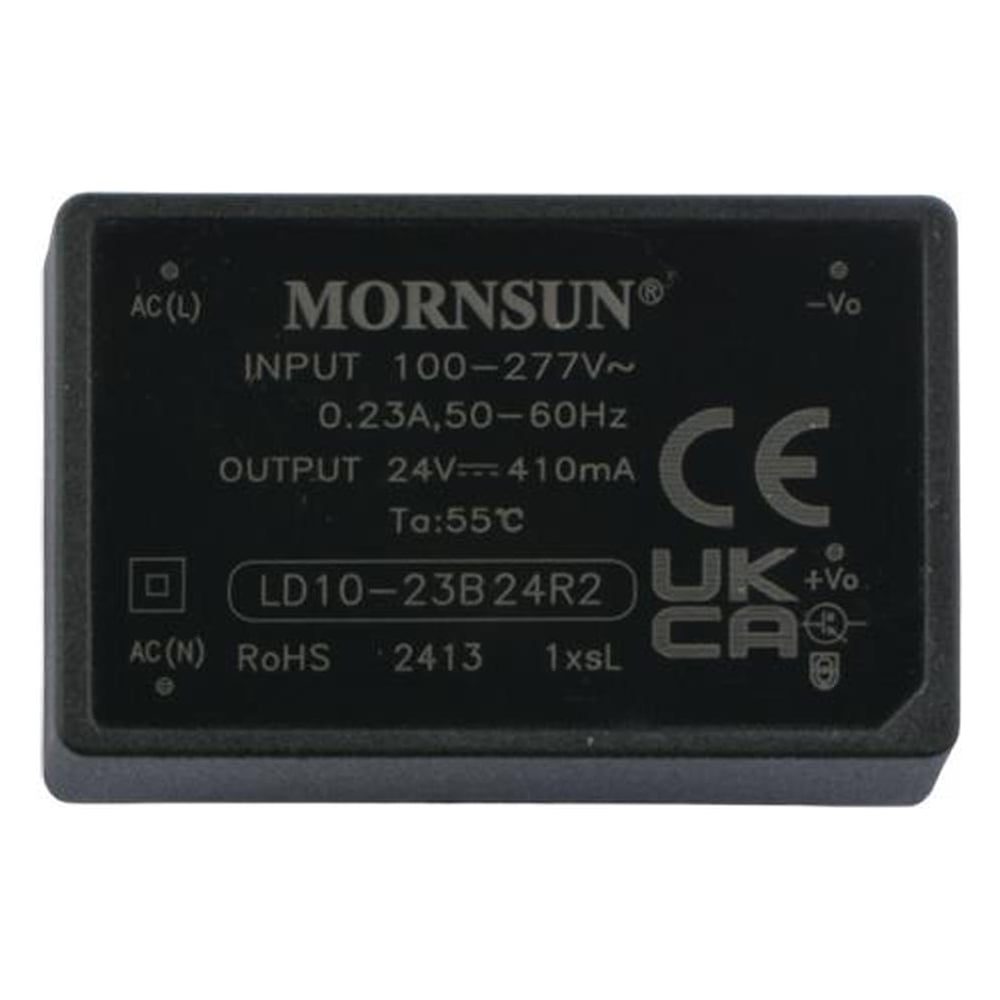 Изображение товара Блок питания на печатную плату MORNSUN LD10-23B24R2, в кожухе, AC/DC 10 Вт 24 В, изолированный, залитый компаундом, низкий уровень шумов и пульсаций 3680707