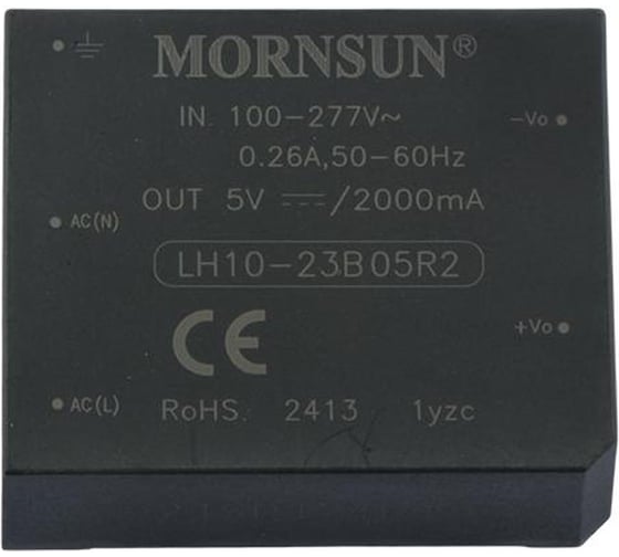 Изображение товара Блок питания на печатную плату MORNSUN LH10-23B05R2, в кожухе, AC/DC 10 Вт 5 В, изолированный, залитый компаундом, низкий уровень шумов и пульсаций 3981528