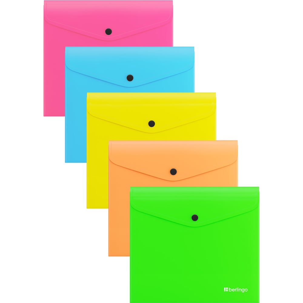 Изображение товара Папка-конверт Berlingo Neon А5+ с кнопкой, яркий неоновый дизайн