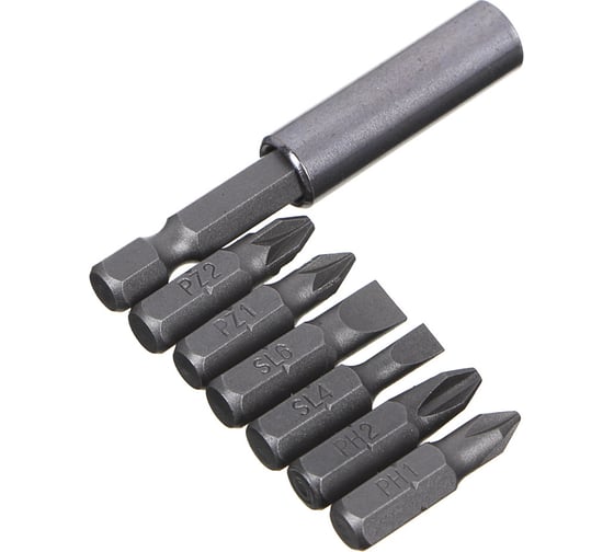 Изображение товара Набор бит (6 шт; 25 мм) с магнитным адаптером в пластиковом кейсе ЕРМАК 601-048