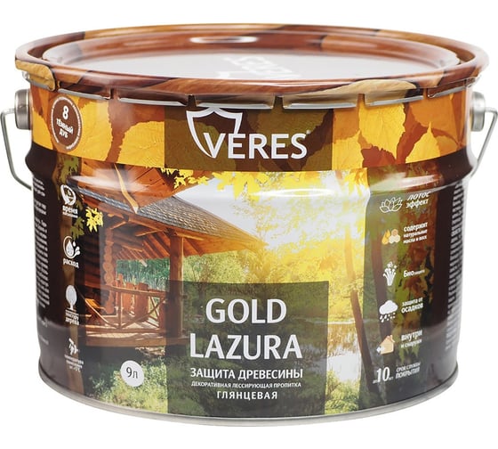 Изображение товара Декоративная пропитка для дерева Veres Верес Gold №8 VG-15, глянцевая, 9 л, дуб темный 281443