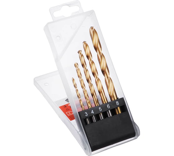 Изображение товара Набор сверл по металлу П/Б (5 шт; 3/4/5/6/8 мм; HSS-Tin) ЕРМАК 649-026