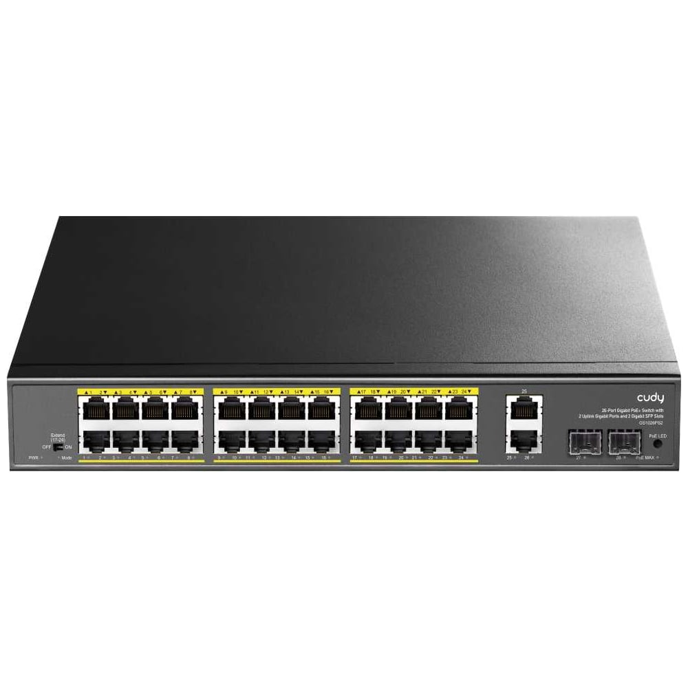 Изображение товара Коммутатор Cudy GS1026PS2 1.0 с 24 гигабитными портами, 2 гигабитными портами Uplink, 2 портами SFP и поддержкой PoE+ (300 Вт) 10000152660
