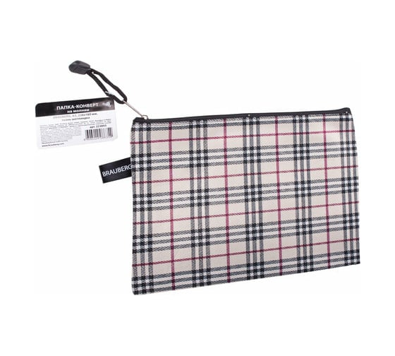Изображение товара Папка-конверт BRAUBERG на молнии малого формата 238х180 мм, А5, ткань в клетку Checked 223893
