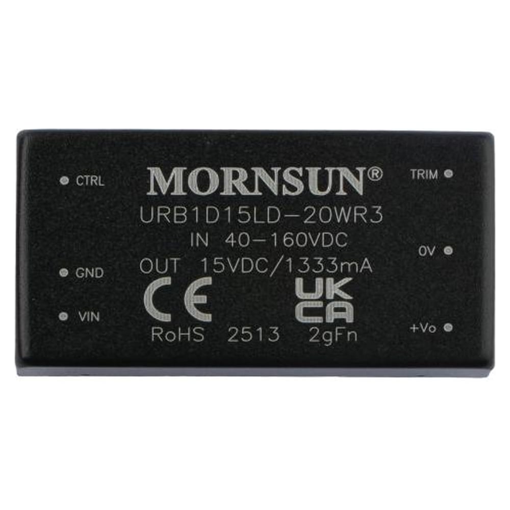 Изображение товара Блок питания MORNSUN URB1D15LD-20WR3 на печатную плату, в корпусе 2X1INCH, DC/DC 20 Вт 15 В, изолированный, широкий вход, однополярный выход 3152434
