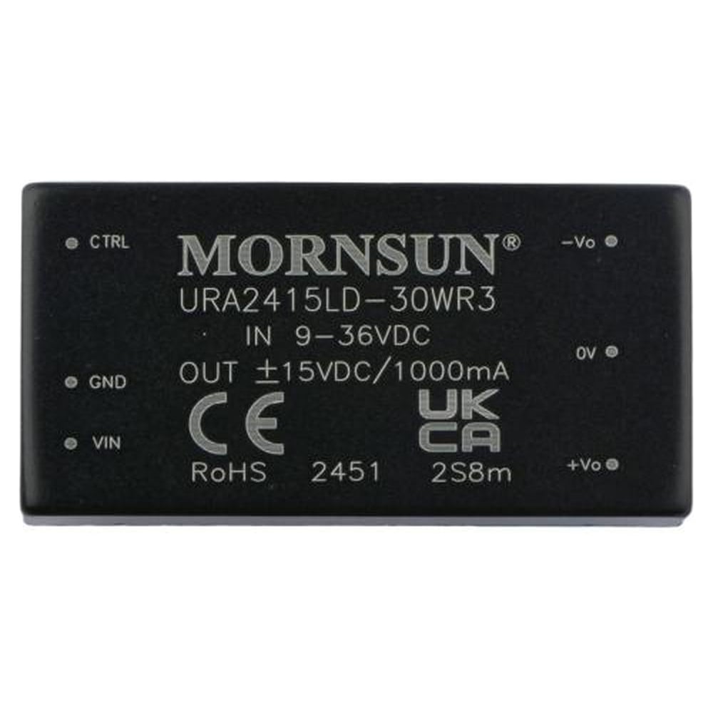 Изображение товара Блок питания MORNSUN URA2415LD-30WR3 на печатную плату, в корпусе 2X1INCH, DC/DC 30 Вт 15 В, -15 В, изолированный, широкий вход, биполярный выход 3152393