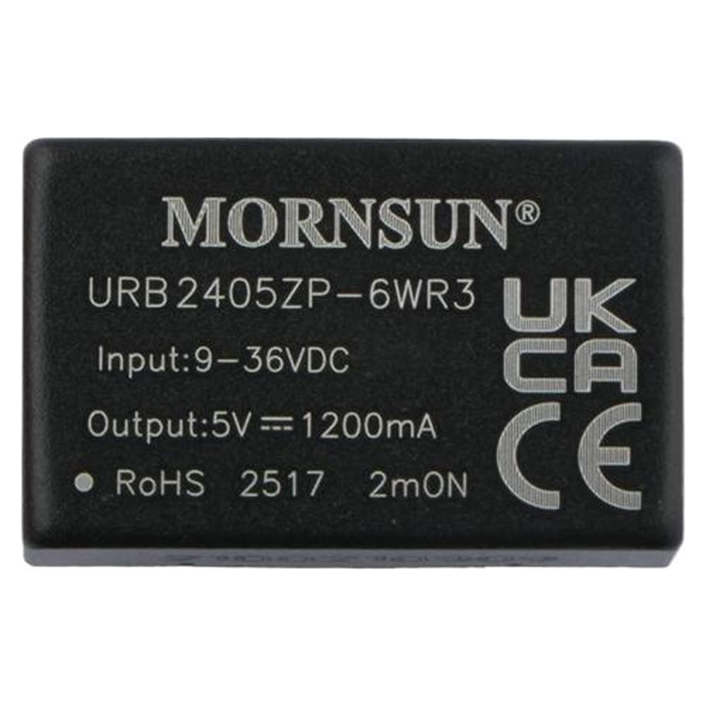 Изображение товара Блок питания MORNSUN URB2405ZP-6WR3 на печатную плату, в корпусе DIP24, DC/DC 6 Вт 5 В, изолированный, широкий вход, однополярный выход 2292779