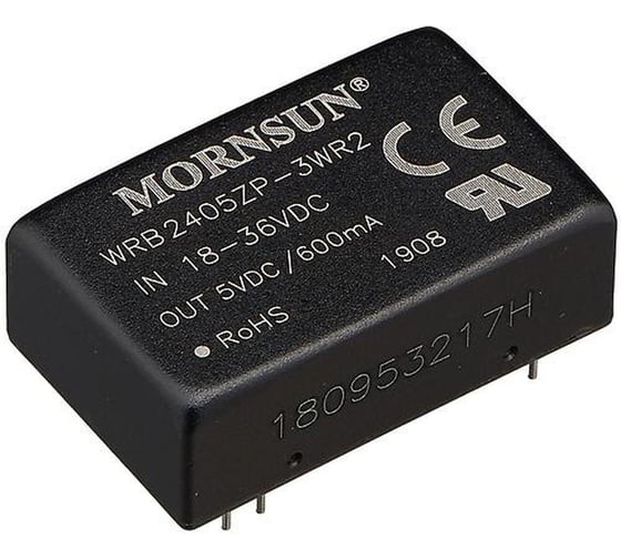 Изображение товара Блок питания MORNSUN WRB2405ZP-3WR2 на печатную плату, в корпусе DIP24, DC/DC 3 Вт 5 В, изолированный, широкий вход, однополярный выход 2102284