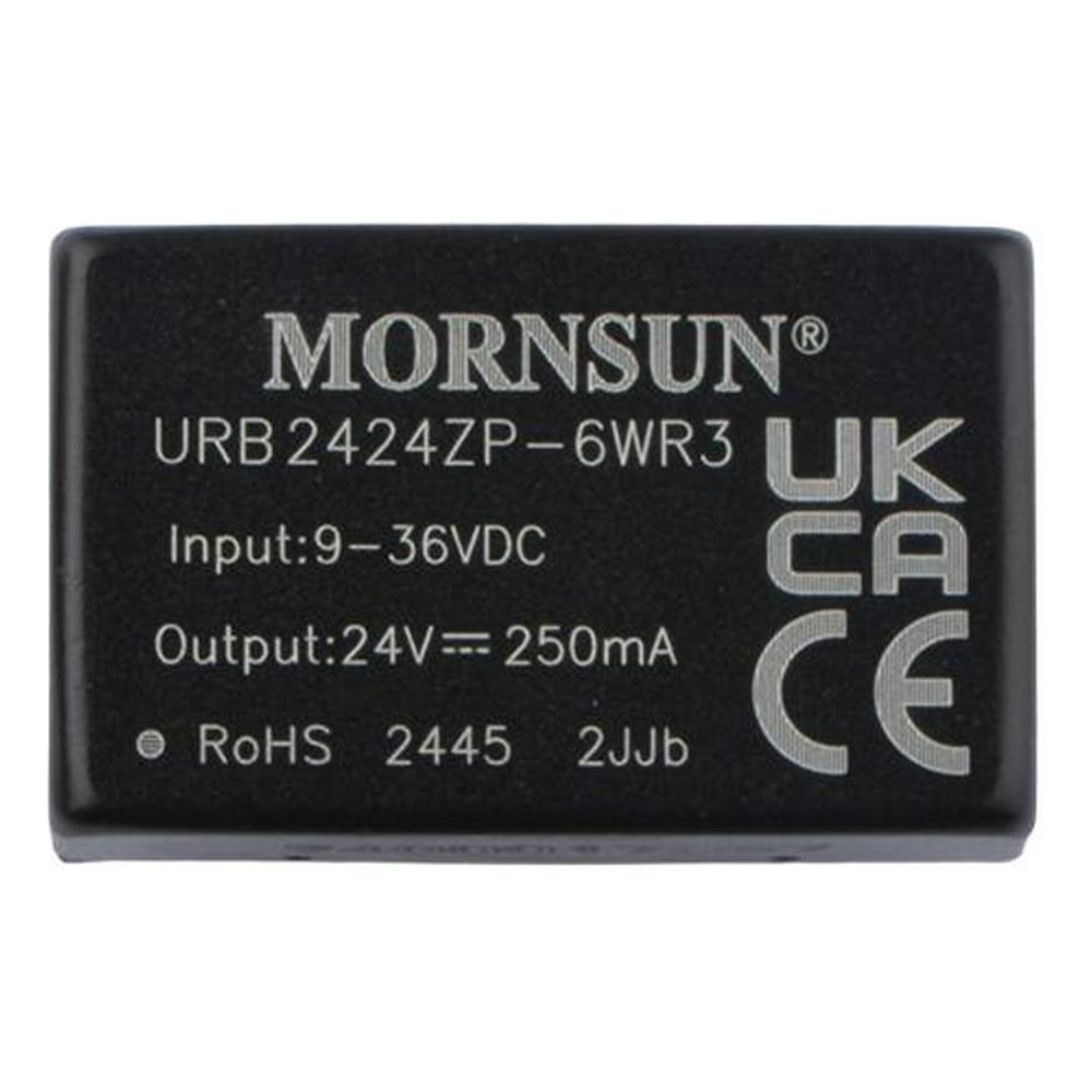 Изображение товара Блок питания MORNSUN URB2424ZP-6WR3 на печатную плату, в корпусе DIP24, DC/DC 6 Вт 24 В, изолированный, широкий вход, однополярный выход 3152512