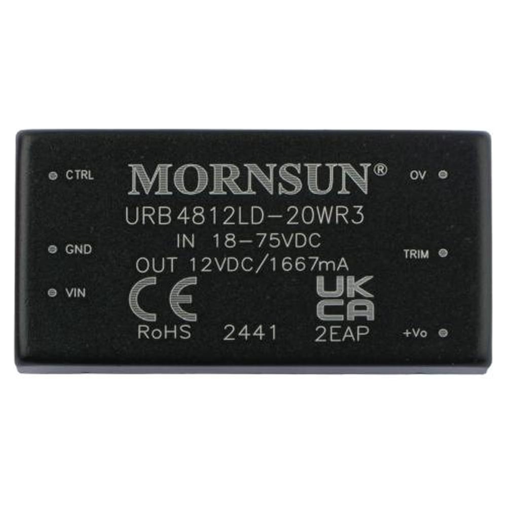 Изображение товара Блок питания MORNSUN URB4812LD-20WR3 на печатную плату, в корпусе 2X1INCH, DC/DC 20 Вт 12 В, изолированный, широкий вход, однополярный выход 2273025