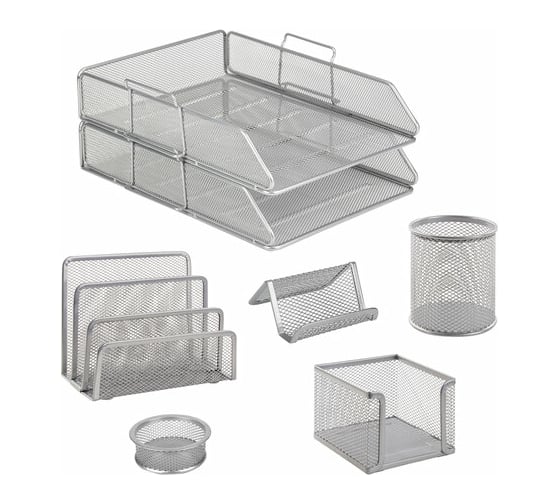 Изображение товара Настольный набор BRAUBERG Germanium из металла, 7 предметов, серебристый 231963