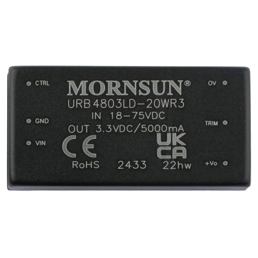 Изображение товара Блок питания MORNSUN URB4803LD-20WR3 на печатную плату, в корпусе 2X1INCH, DC/DC 20 Вт 3.3 В, изолированный, широкий вход, однополярный выход 3093415