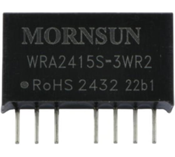 Изображение товара Блок питания MORNSUN WRA2415S-3WR2 на печатную плату, в корпусе SIP8, DC/DC 3 Вт 15 В, -15 В, изолированный, широкий вход, биполярный выход 2196647