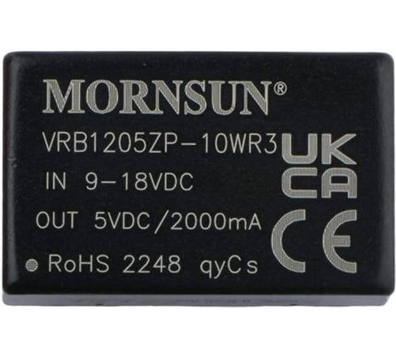 Изображение товара Блок питания MORNSUN VRB1205ZP-10WR3 на печатную плату, DC/DC 10 Вт 5 В, изолированный, однополярный выход, стандартный корпус 3152731