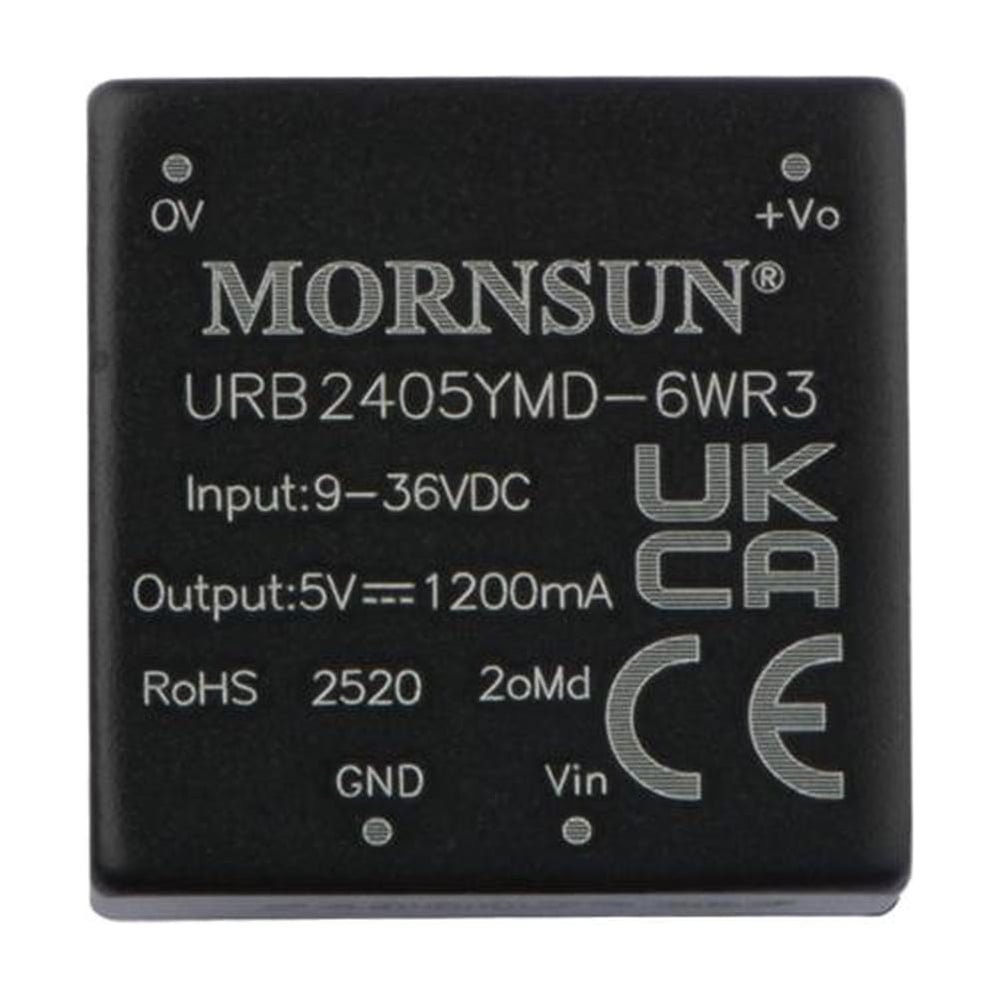Изображение товара Блок питания MORNSUN URB2405YMD-6WR3 на печатную плату, DC/DC 6 Вт 5 В, изолированный, широкий вход, однополярный выход 1933667