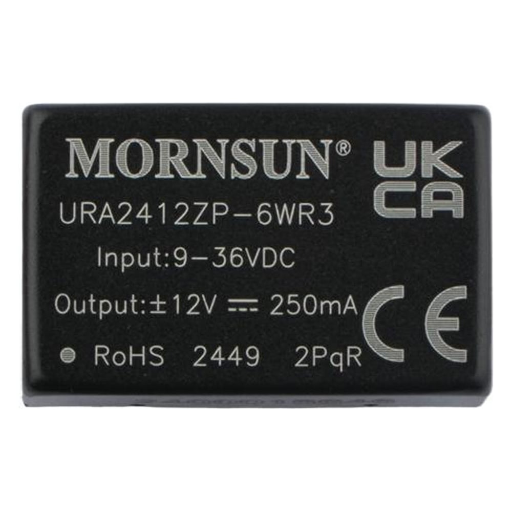 Изображение товара Блок питания MORNSUN URA2412ZP-6WR3 на печатную плату, DC/DC 6 Вт 12 В, -12 В, изолированный, широкий вход, биполярный выход 3152390