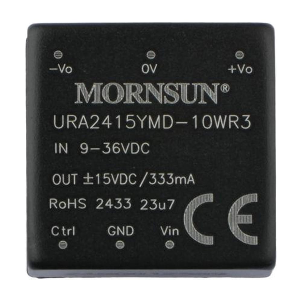 Изображение товара Блок питания MORNSUN URA2415YMD-10WR3 на печатную плату, DC/DC 10 Вт 15 В, -15 В, изолированный, широкий вход, биполярный выход 3152394