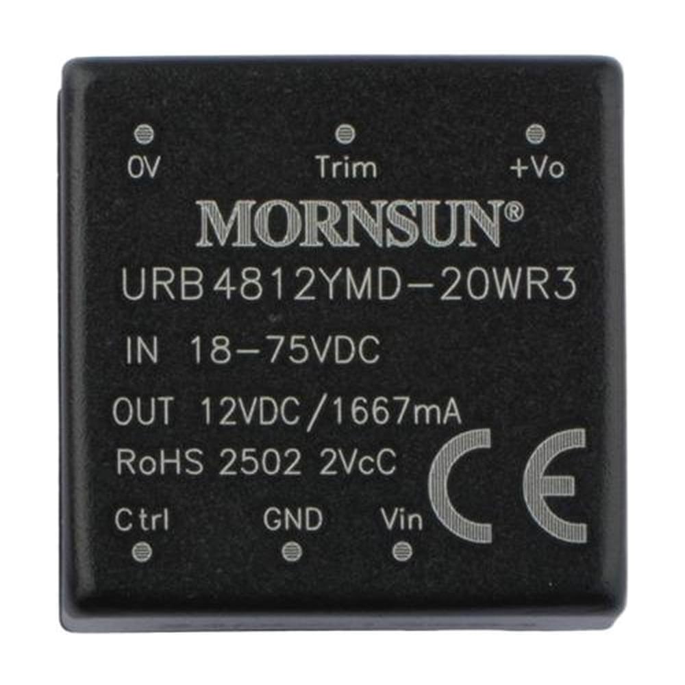 Изображение товара Блок питания MORNSUN URB4812YMD-20WR3 на печатную плату, DC/DC 20 Вт 12 В, изолированный, широкий вход, однополярный выход 3153543