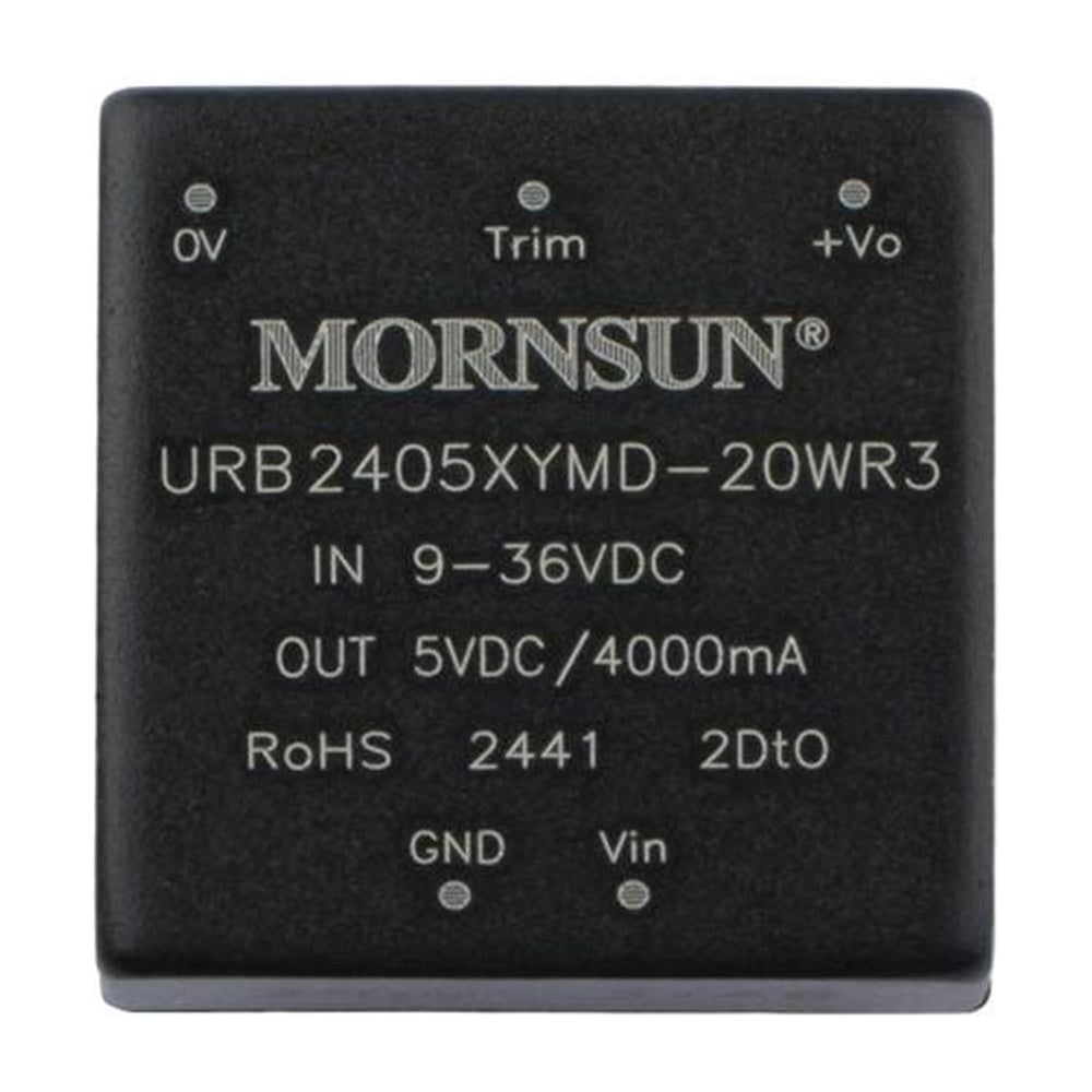 Изображение товара Блок питания MORNSUN URB2405XYMD-20WR3 на печатную плату, DC/DC 20 Вт 5 В, изолированный, широкий вход, однополярный выход 5106803