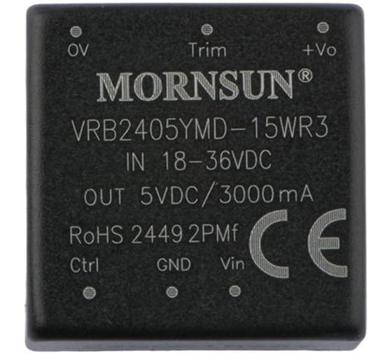 Изображение товара Блок питания MORNSUN VRB2405YMD-15WR3 на печатную плату, DC/DC 15 Вт 5 В, изолированный, однополярный выход, стандартный корпус 3152774