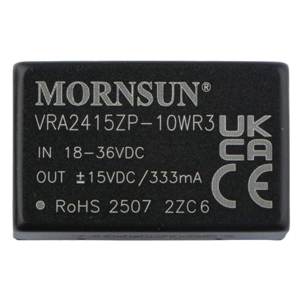 Изображение товара Блок питания MORNSUN VRA2415ZP-10WR3 на печатную плату, DC/DC 10 Вт 15 В, -15 В, изолированный, биполярный выход, стандартный корпус 3152709