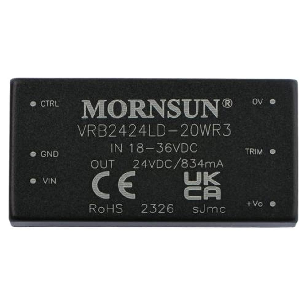 Изображение товара Блок питания MORNSUN VRB2424LD-20WR3 на печатную плату, DC/DC 20 Вт 24 В, изолированный, однополярный выход, стандартный корпус 3152814