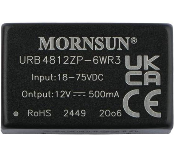 Изображение товара Блок питания MORNSUN URB4812ZP-6WR3 на печатную плату, DC/DC 6 Вт 12 В, изолированный, широкий вход, однополярный выход 3152544
