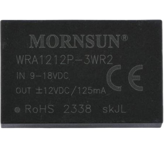 Изображение товара Блок питания MORNSUN WRA1212P-3WR2 на печатную плату, DC/DC 3 Вт 12 В, -12 В, изолированный, широкий вход, биполярный выход 3152903