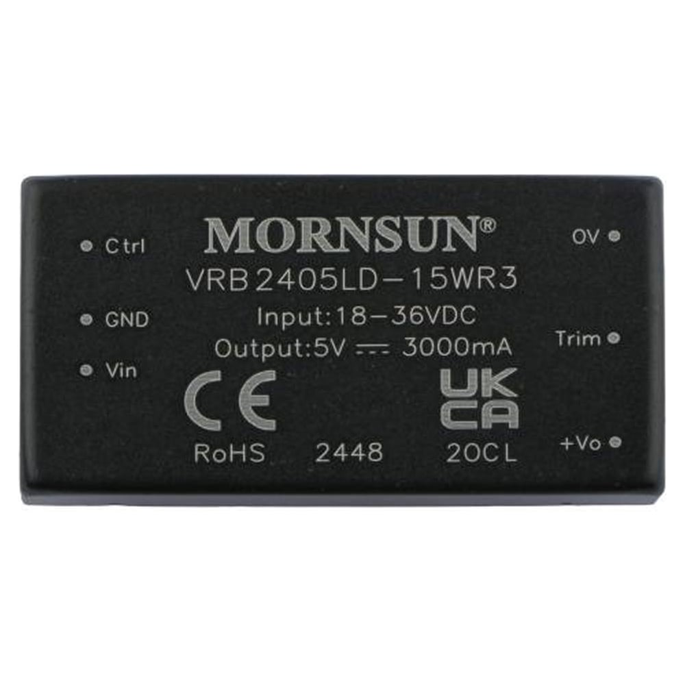 Изображение товара Блок питания MORNSUN VRB2405LD-15WR3 на печатную плату, DC/DC 15 Вт 5 В, изолированный, однополярный выход, стандартный корпус 3152768