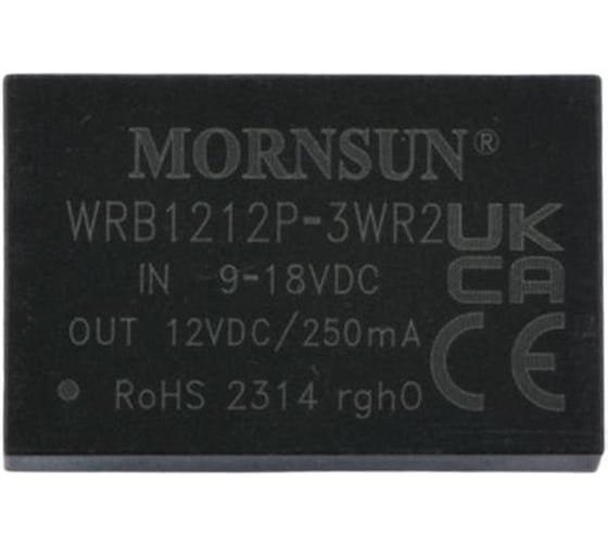 Изображение товара Блок питания MORNSUN WRB1212P-3WR2 на печатную плату, DC/DC 3 Вт 12 В, изолированный, широкий вход, однополярный выход 3152961