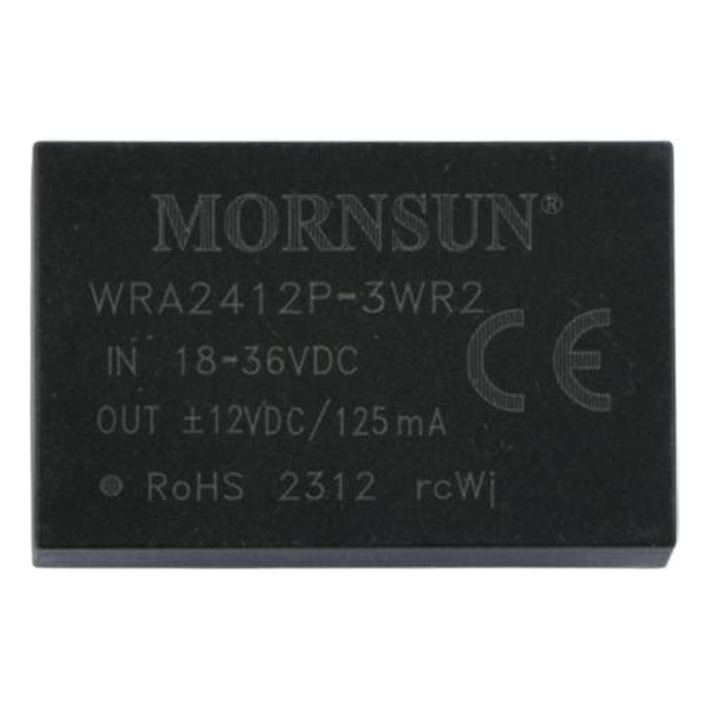Изображение товара Блок питания MORNSUN WRA2412P-3WR2 на печатную плату, DC/DC 3 Вт 12 В, -12 В, изолированный, широкий вход, биполярный выход 3152918