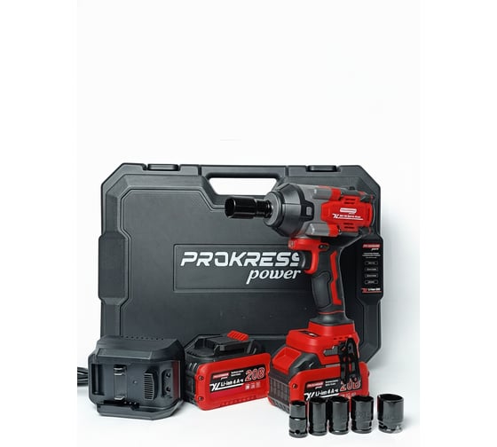 Изображение товара Аккумуляторный гайковерт PROKRESSPOWER Li-ion 20V 6,0Ач DIW-20/1200 BL XLine 1/2 1200Hm 2 АКБ + ЗУ Prokress power 00-00002719