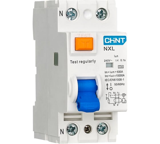 Изображение товара Устройство защитного отключения CHINT ВДТ УЗО NXL-63 2P 16А 30мА 6кА тип A AX (R) 399942