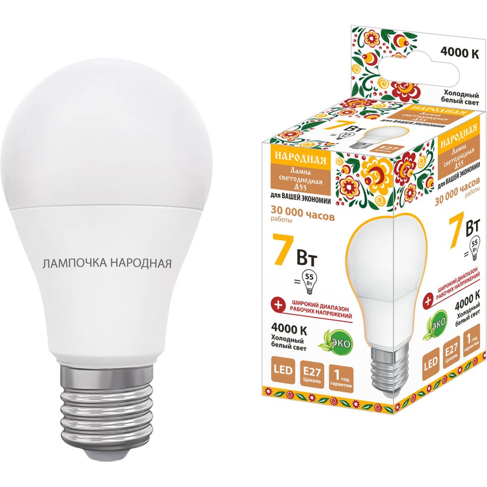 Изображение товара Светодиодная лампа TDM ELECTRIC НЛ-LED-A55 7 Вт E27 4000 К