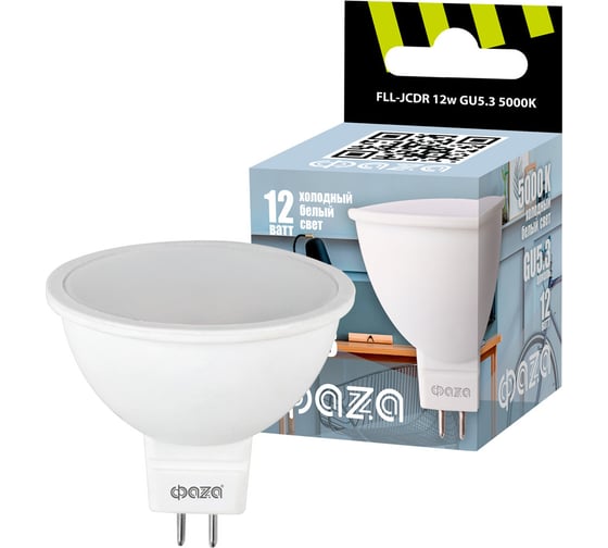 Изображение товара Светодиодная лампа ФАZА FLL-JCDR 12Вт MR16 5000К холод. бел. GU5.3 230В 50Гц 5038714